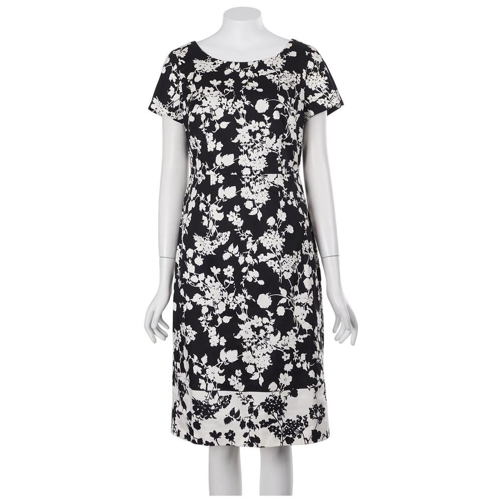 NWT TALBOTS Dress Size 2 Black Floral Print Short Sleeve Sheath Cotton Blend